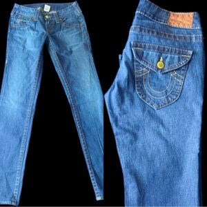True Religion Blue Boot Cut Jeans with Decorative Stitching